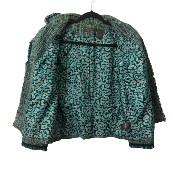 Liz Claiborne sz14 Green Black White Tweed with Small Fringe Blazer Gossip Girl - Picture 7 of 9